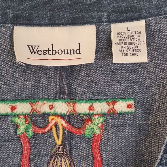 Denim Maxi Jumper Dress Christmas Holiday Embroidered Pockets L Westbound READ - Picture 7 of 13